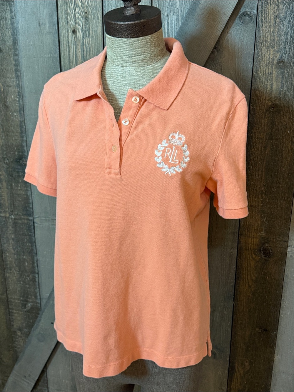 Lauren Ralph Lauren Active Crest Logo Cotton Polo Shirt Coral Peach Size Large